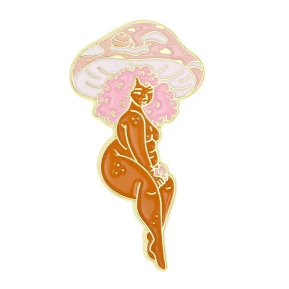 Pastel pink mushroom girl enamel pin - Picture 4 of 10